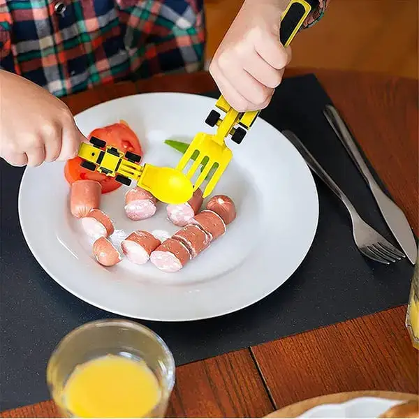 Kids using their new dinnerware